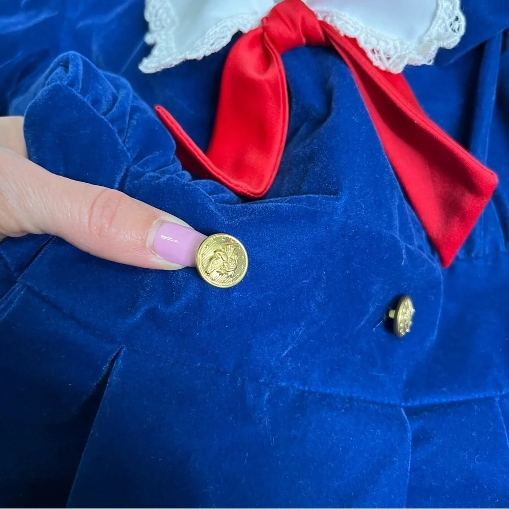 Vtg Bonnie Jean Sailor Dress Blue Velvet